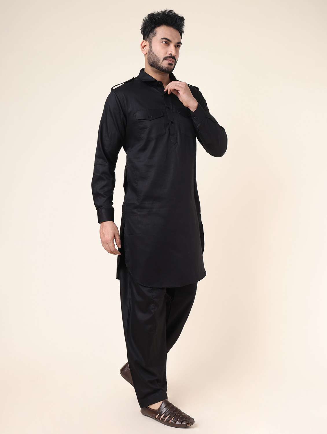 men solid long sleeve pathani ethnic wear set - 22227988 -  Standard Image - 2