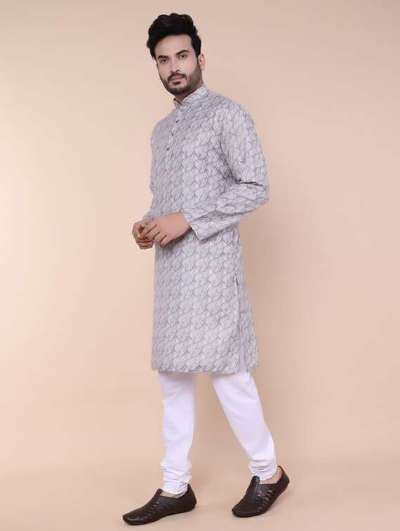 men printed mandarin neck kurta churidar ethnic wear set - 22227992 -  Standard Image - 2