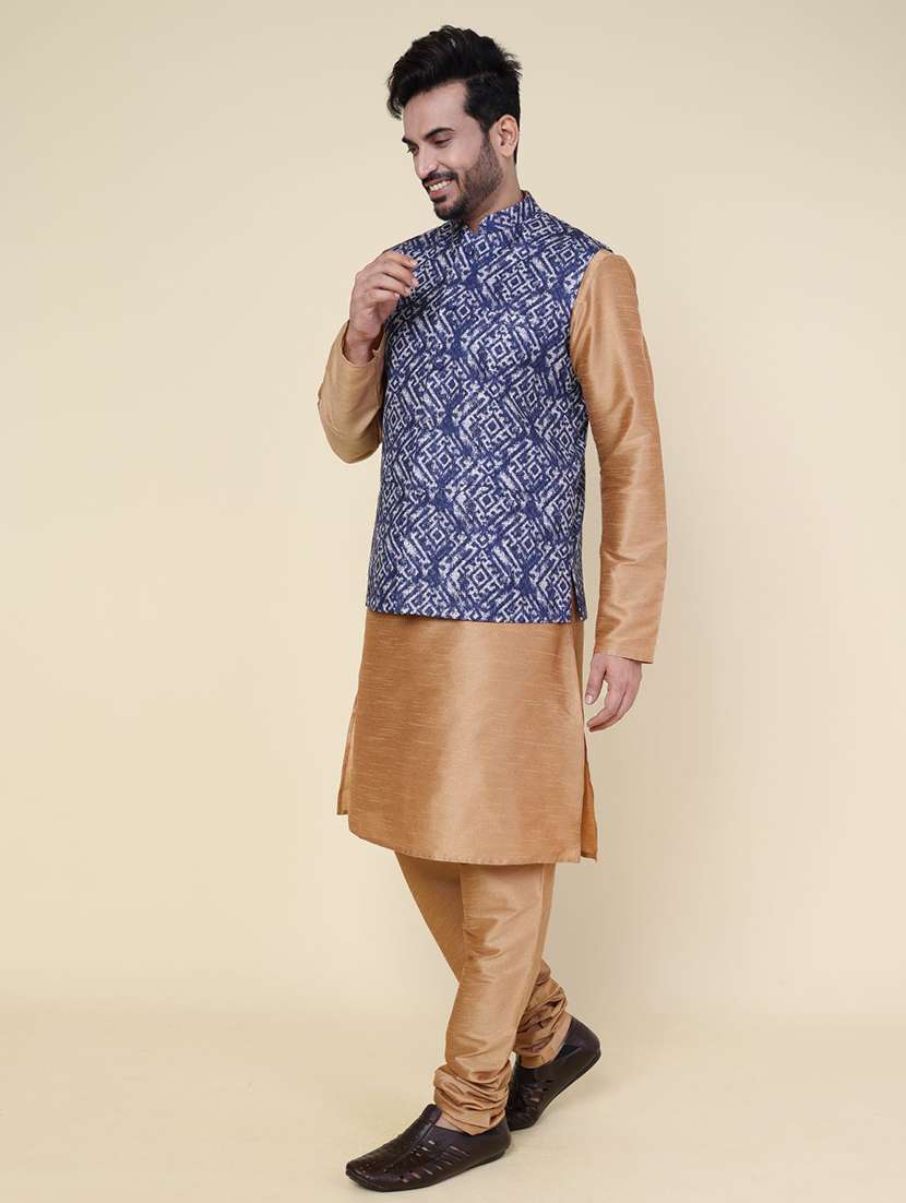 men solid mandarin neck kurta pyjama with jacket ethnic wear set - 22227998 -  Standard Image - 2
