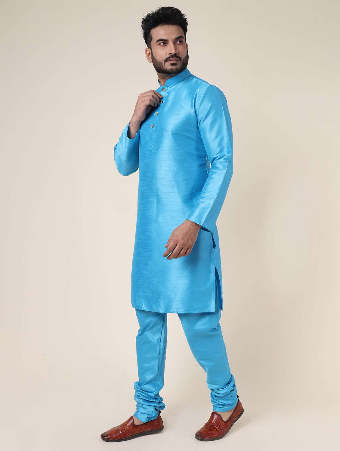 men solid long sleeve kurta churidar ethnic wear set - 22228004 -  Standard Image - 2