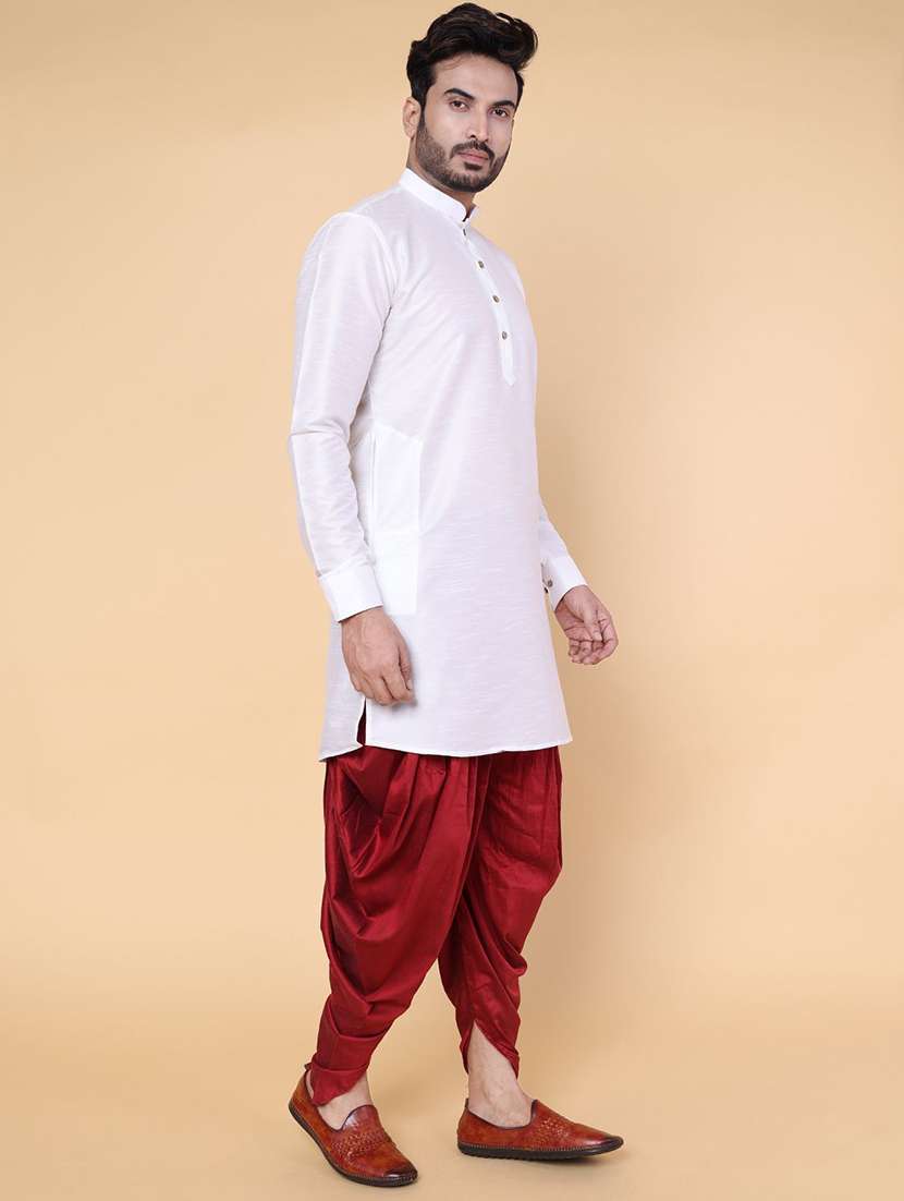 men solid mandarin neck dhoti kurta ethnic wear set - 22228006 -  Standard Image - 2