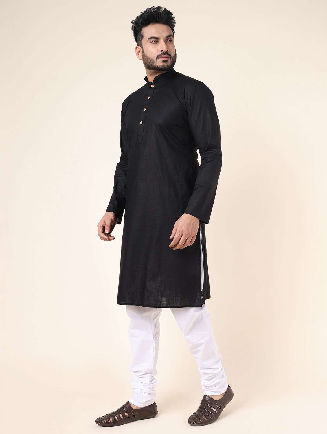 men solid long sleeve kurta churidar ethnic wear set - 22228010 -  Standard Image - 2