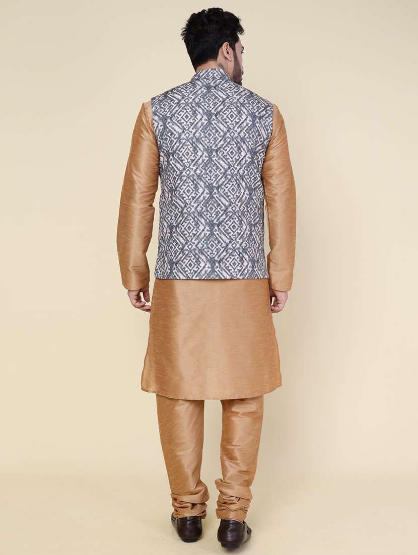 men solid mandarin neck kurta pyjama with jacket ethnic wear set - 22228011 -  Standard Image - 2