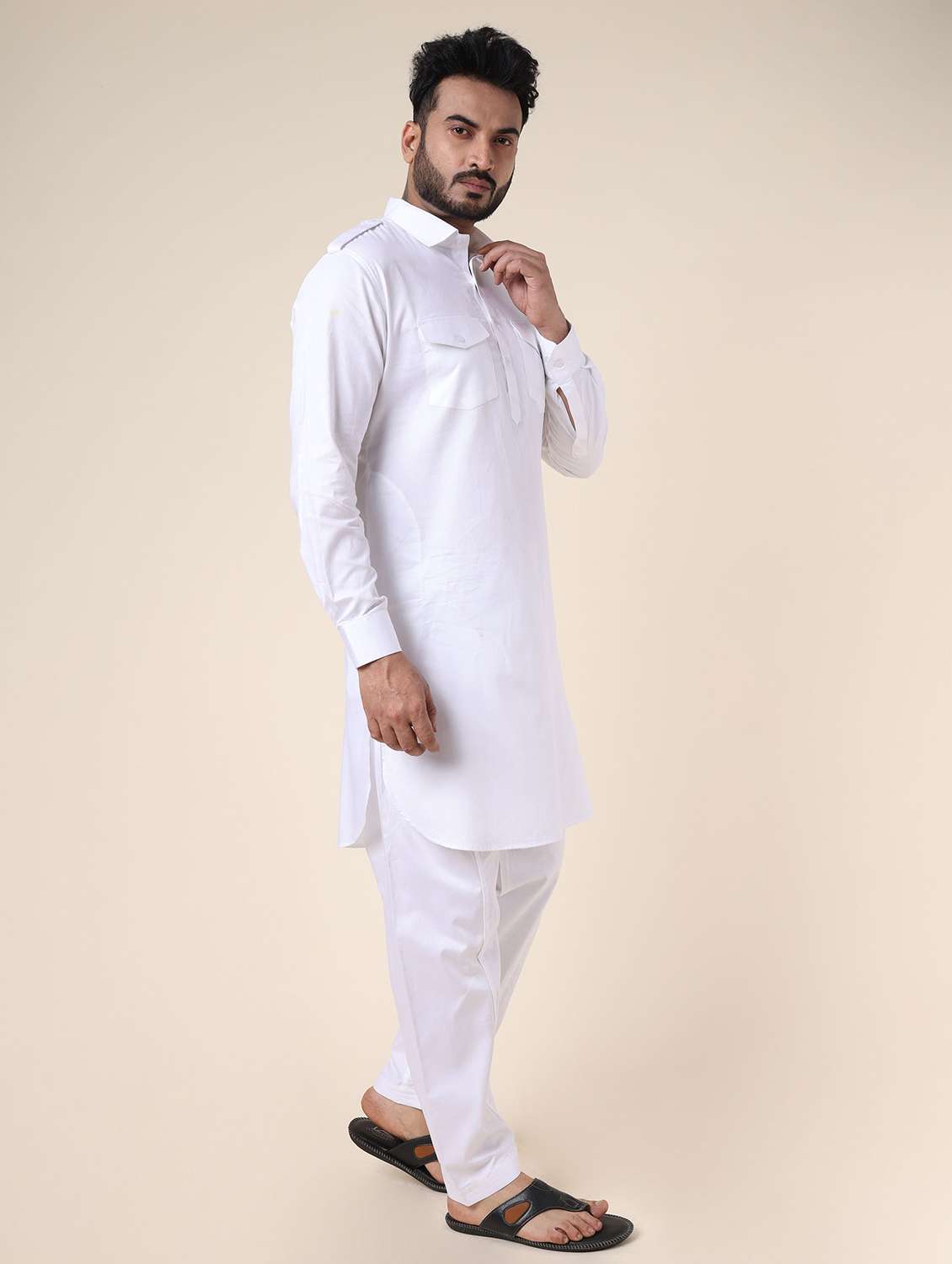 men solid long sleeve pathani ethnic wear set - 22228017 -  Standard Image - 2