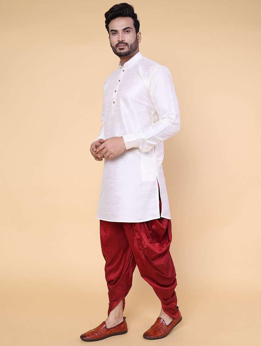 men solid mandarin neck dhoti kurta ethnic wear set - 22228024 -  Standard Image - 2