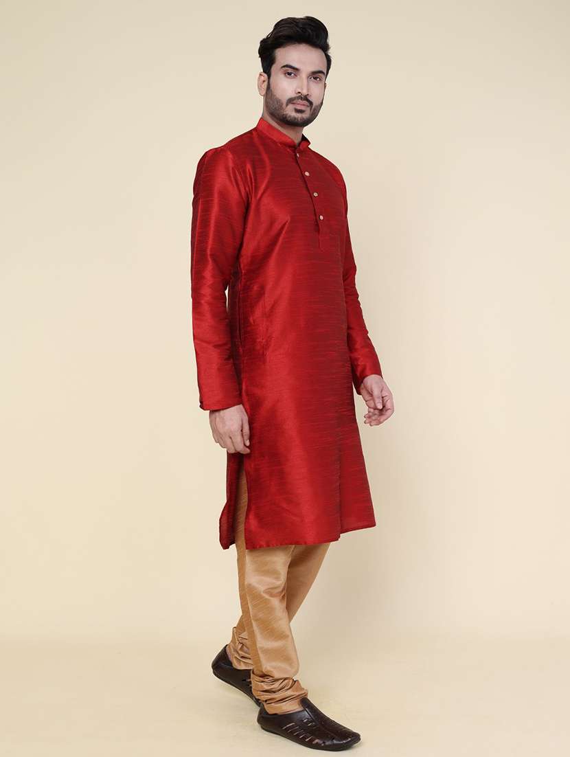 men solid long sleeve kurta churidar ethnic wear set - 22228025 -  Standard Image - 2