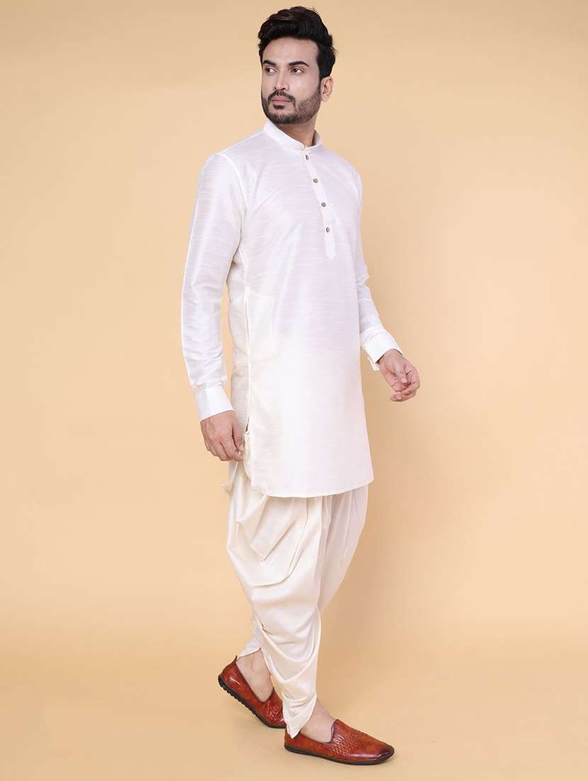 men solid mandarin neck dhoti kurta ethnic wear set - 22228027 -  Standard Image - 2