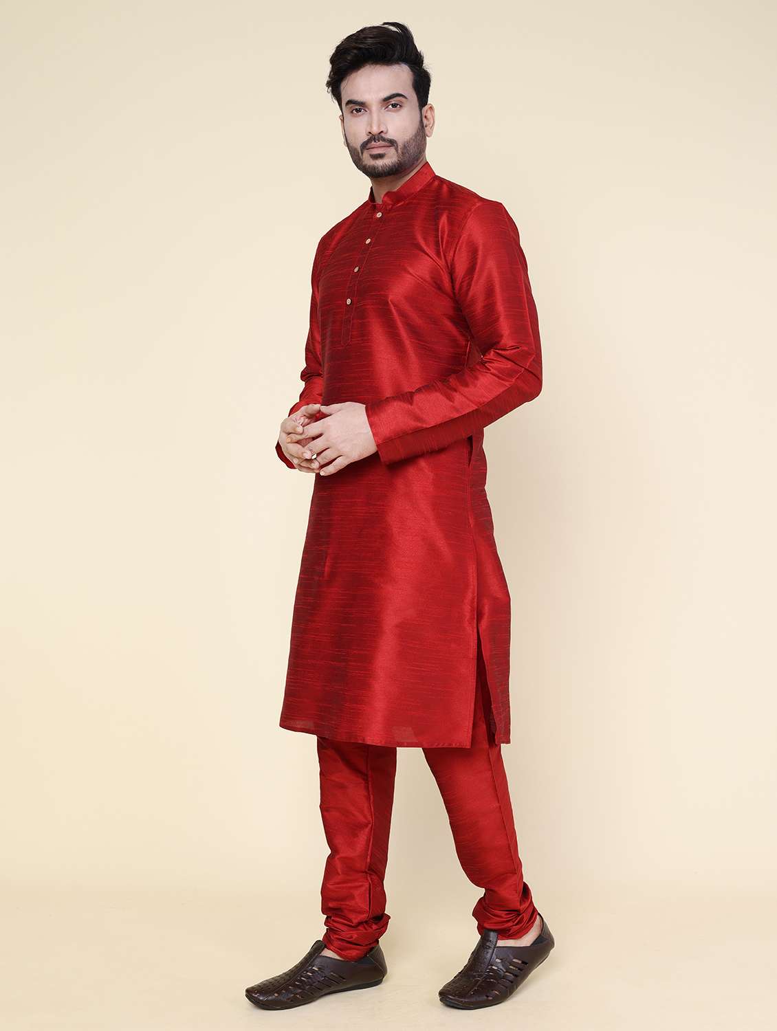 men solid long sleeve kurta churidar ethnic wear set - 22228028 -  Standard Image - 2