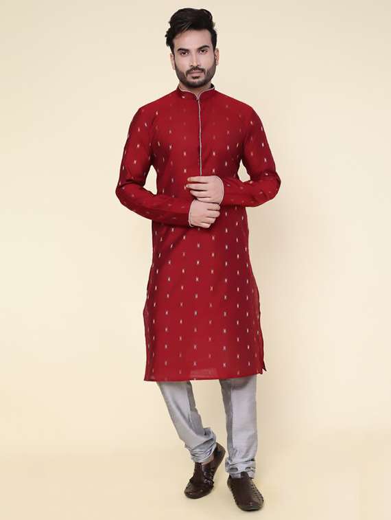 men self design long sleeve kurta churidar ethnic wear set