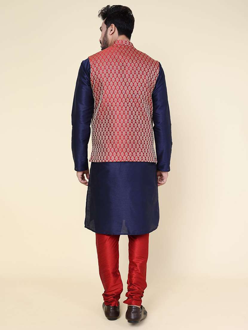men solid mandarin neck kurta pyjama with jacket ethnic wear set - 22228040 -  Standard Image - 2