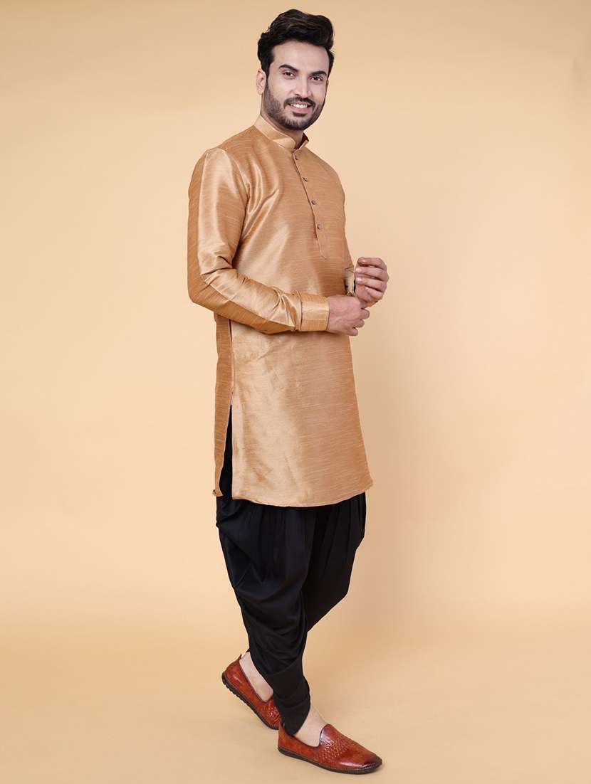 men solid mandarin neck dhoti kurta ethnic wear set - 22228050 -  Standard Image - 2