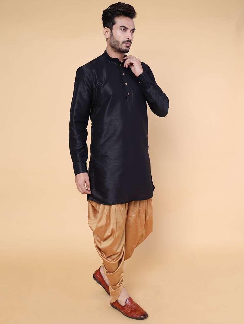 men solid mandarin neck dhoti kurta ethnic wear set - 22228057 -  Standard Image - 2