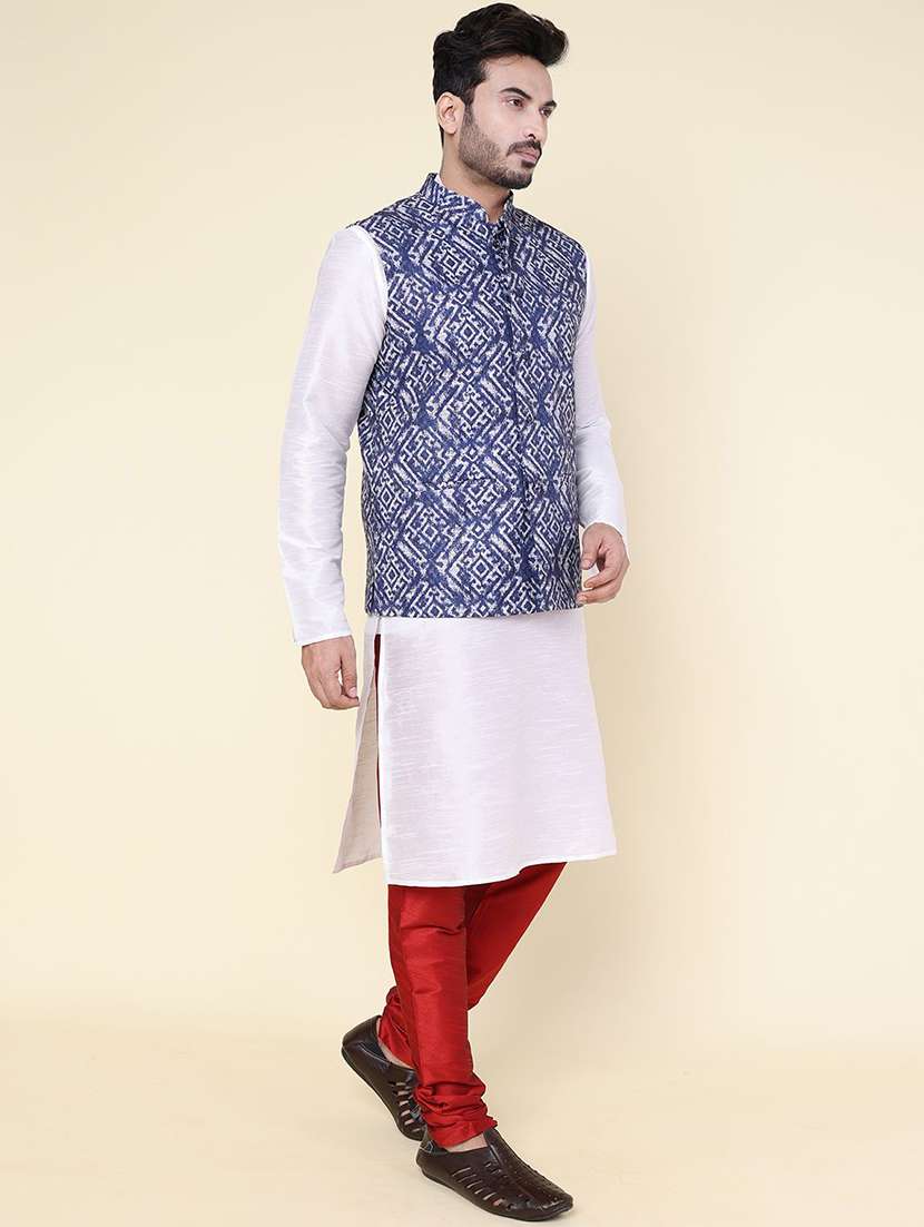 men solid mandarin neck kurta pyjama with jacket ethnic wear set - 22228064 -  Standard Image - 2
