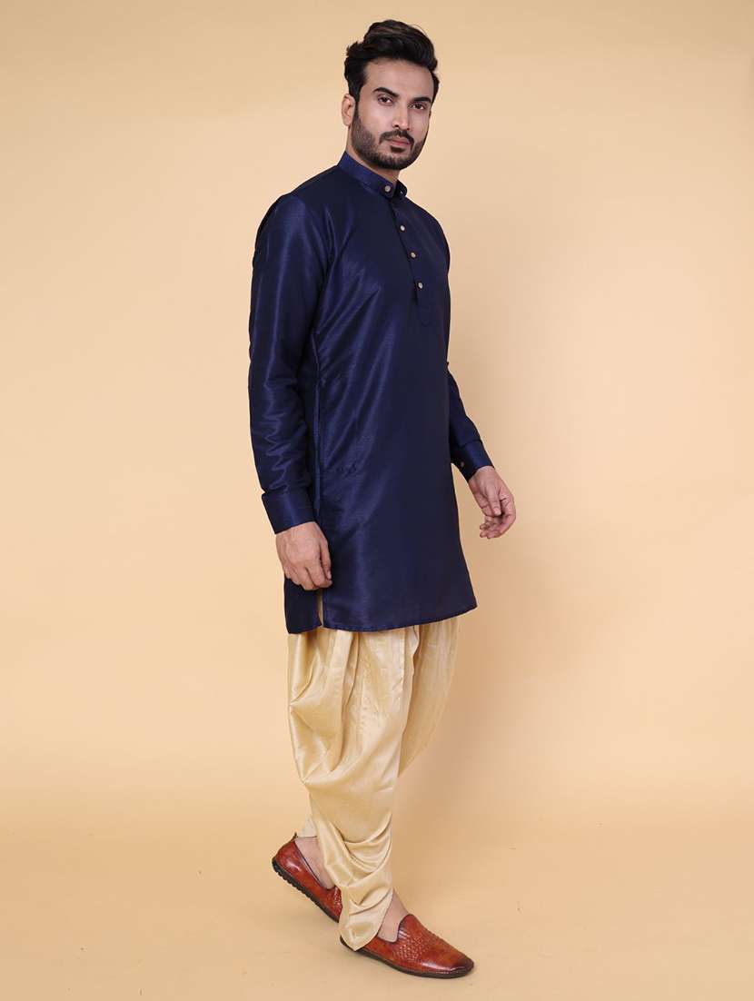 men solid mandarin neck dhoti kurta ethnic wear set - 22228072 -  Standard Image - 2
