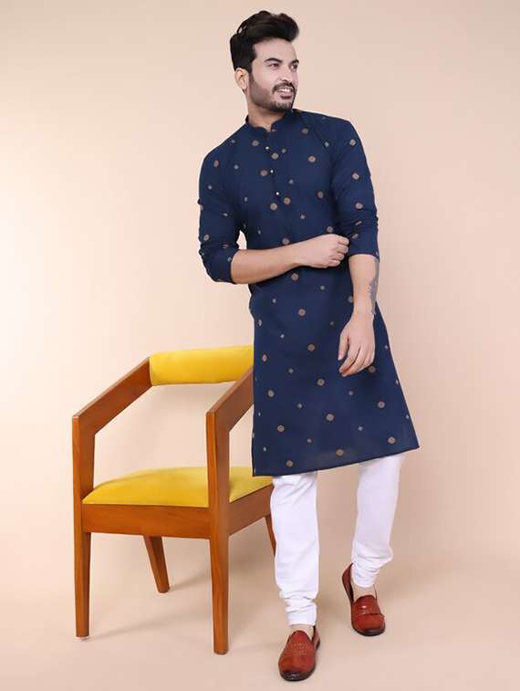 men self design long sleeve kurta churidar ethnic wear set
