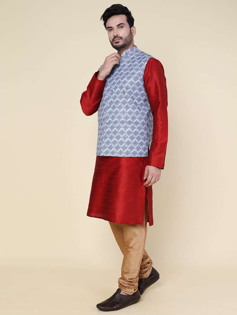 men solid mandarin neckkurta pyjama with jacket ethnic wear set - 22228080 -  Standard Image - 2