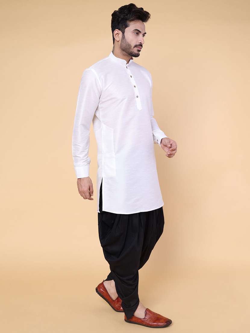 men solid mandarin neck dhoti kurta ethnic wear set - 22228084 -  Standard Image - 2