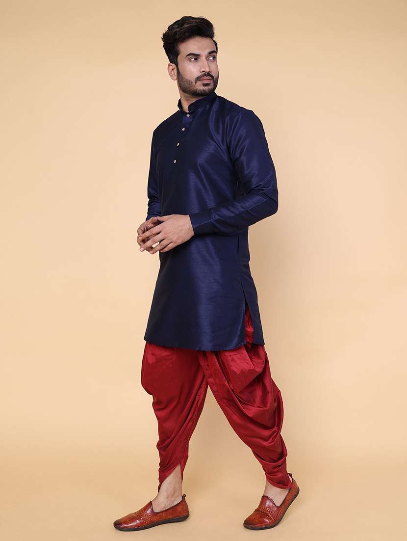 men solid mandarin neck dhoti kurta ethnic wear set - 22228085 -  Standard Image - 2