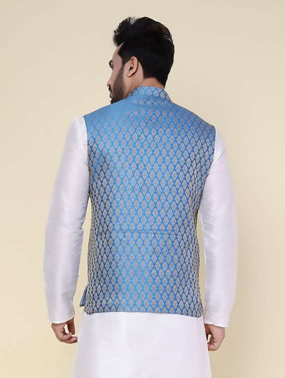 men self design mandarin neck regular fit nehru jacket - 22228090 -  Standard Image - 2