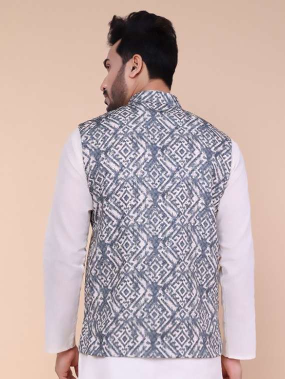 men printed mandarin neck regular fit nehru jacket - 22228093 -  Standard Image - 2