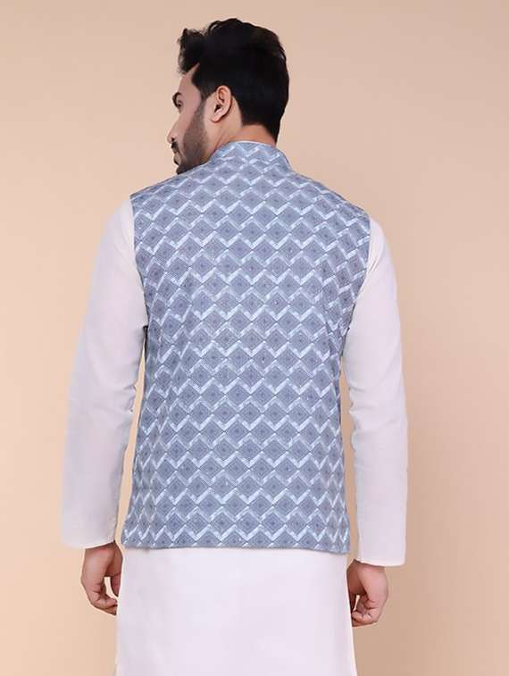 men geometric mandarin neck regular fit nehru jacket - 22228094 -  Standard Image - 2