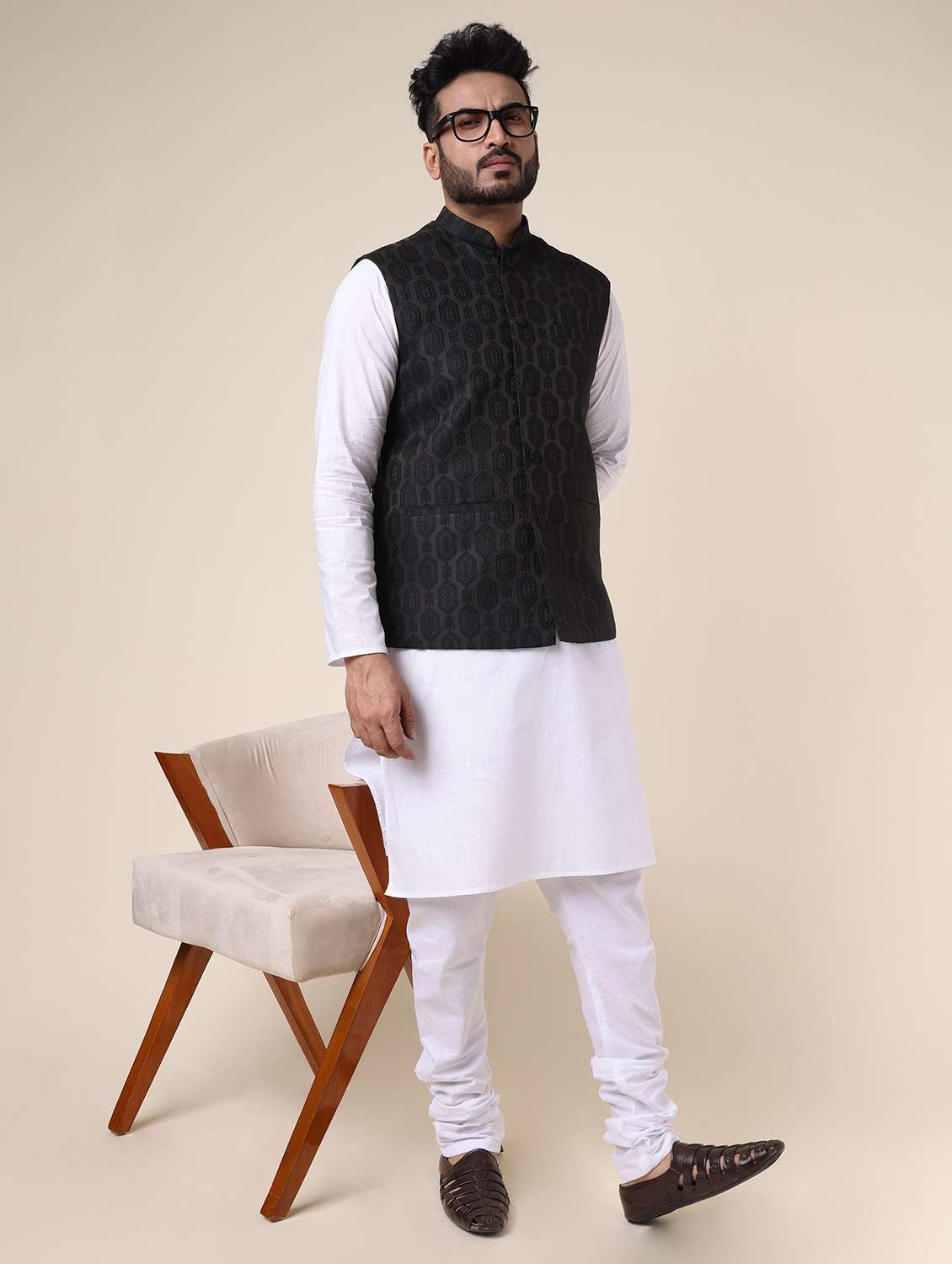 men self design mandarin neck regular fit nehru jacket - 22228096 -  Standard Image - 2