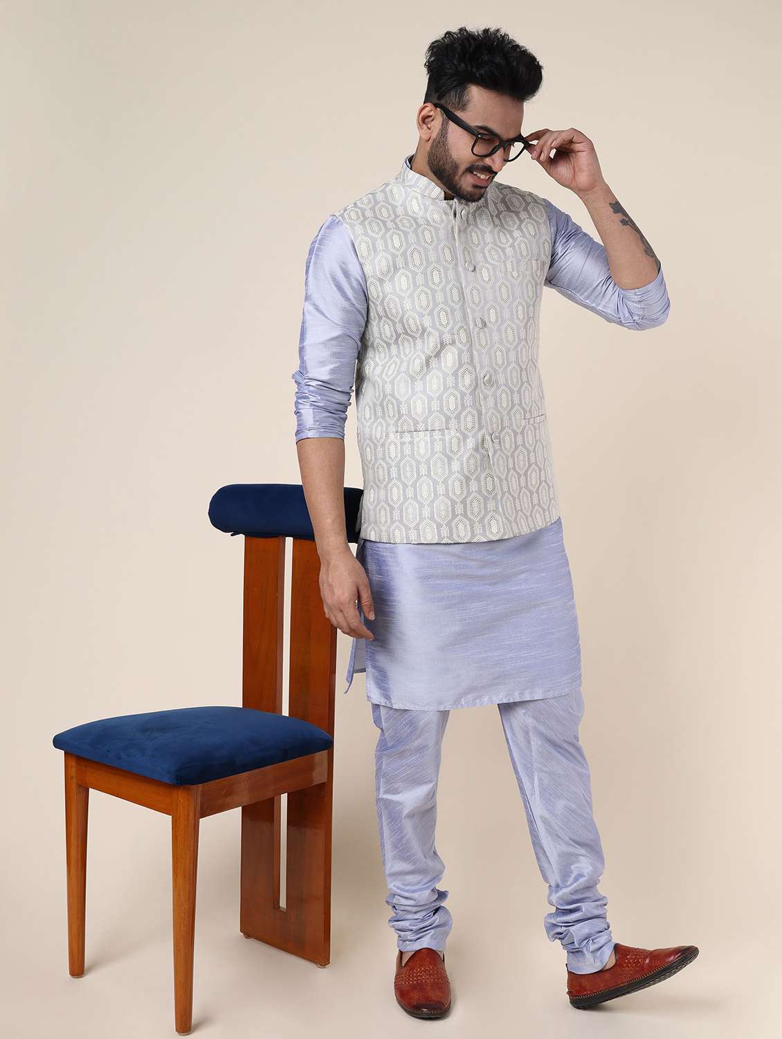 men self design mandarin neck regular fit nehru jacket - 22228098 -  Standard Image - 2