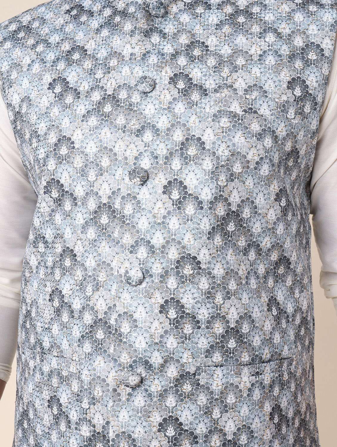 men printed mandarin neck regular fit nehru jacket - 22228102 -  Standard Image - 2