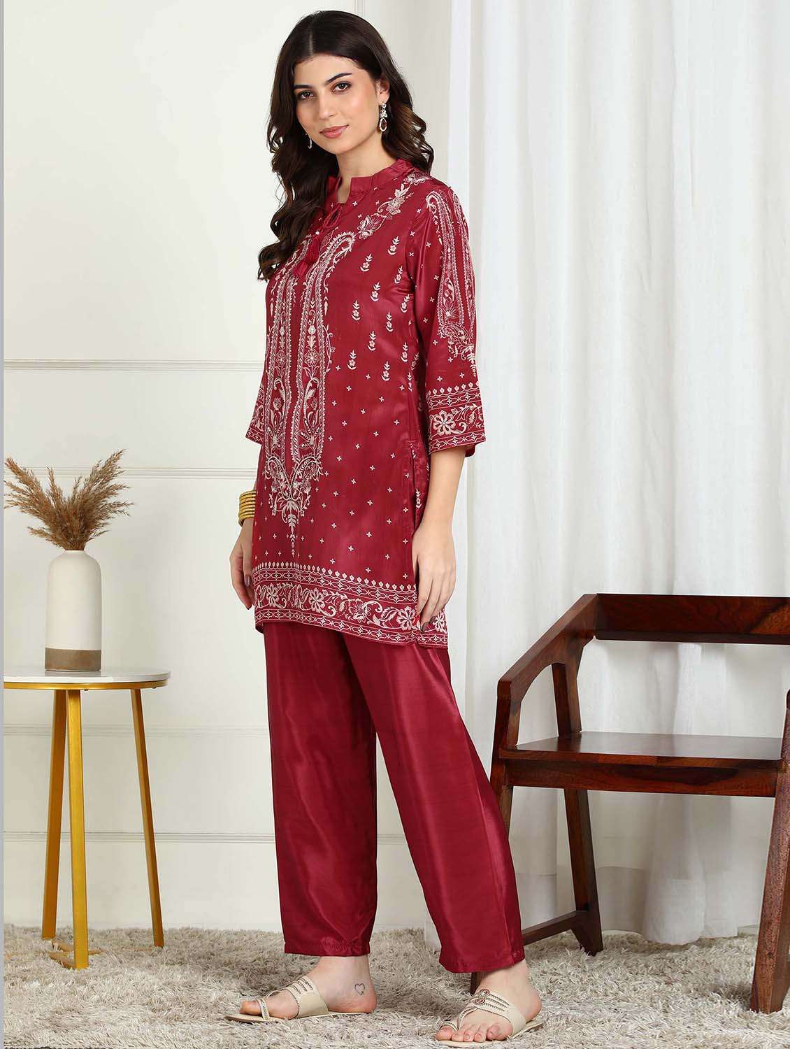 women paisley three quarter sleeve ethnic co-ord set - 22228265 -  Standard Image - 2