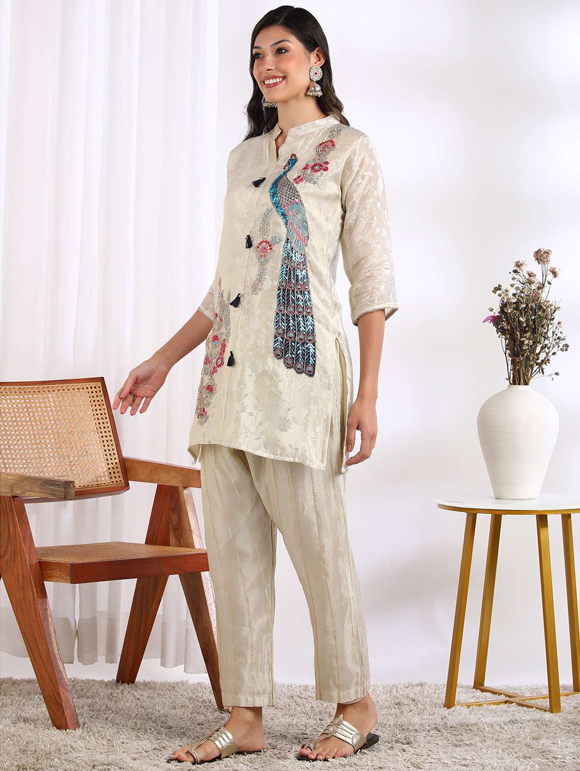 women self design three quarter sleeve ethnic co-ord set - 22228266 -  Standard Image - 2