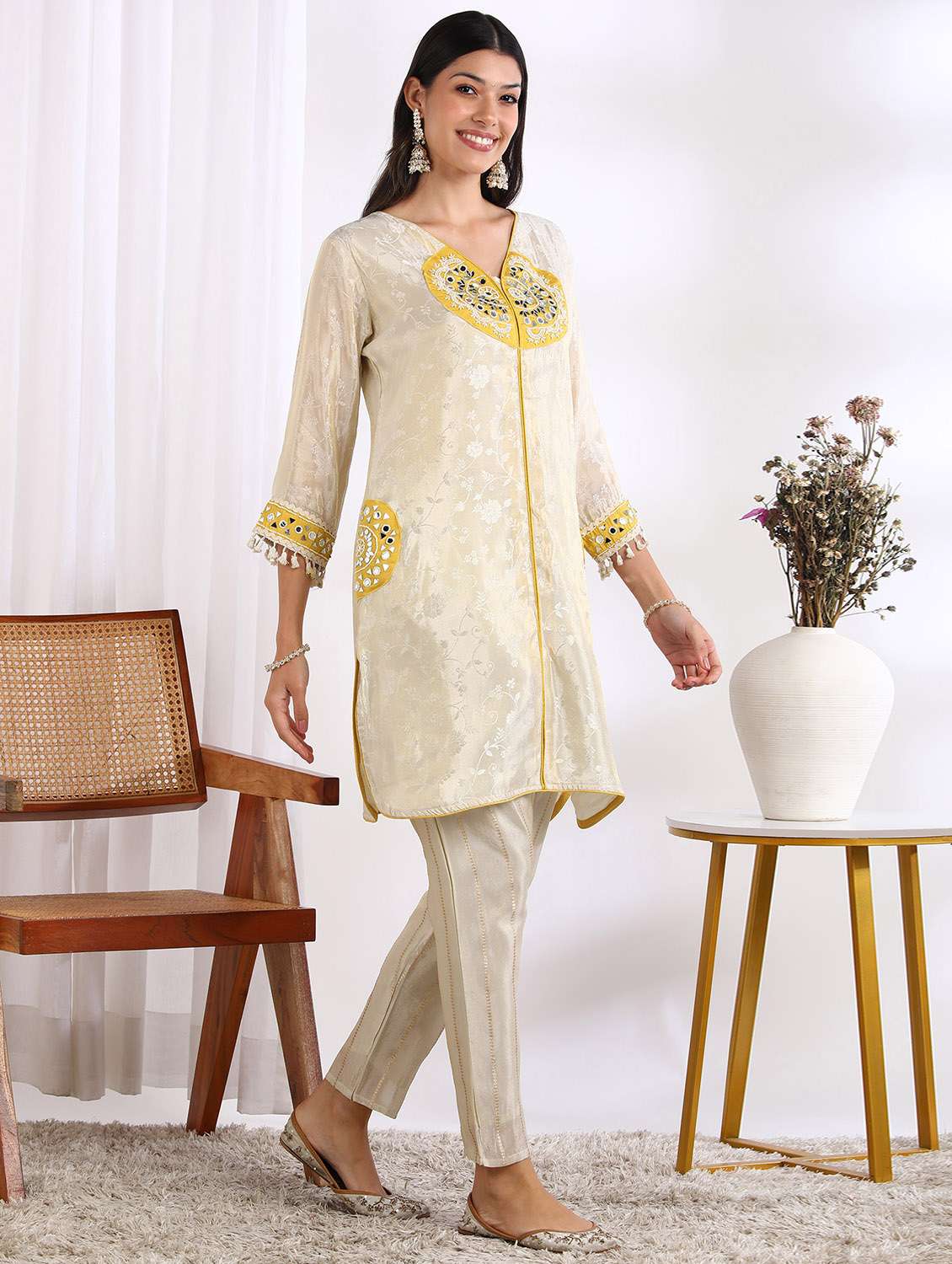 women self design three quarter sleeve ethnic co-ord set - 22228267 -  Standard Image - 2