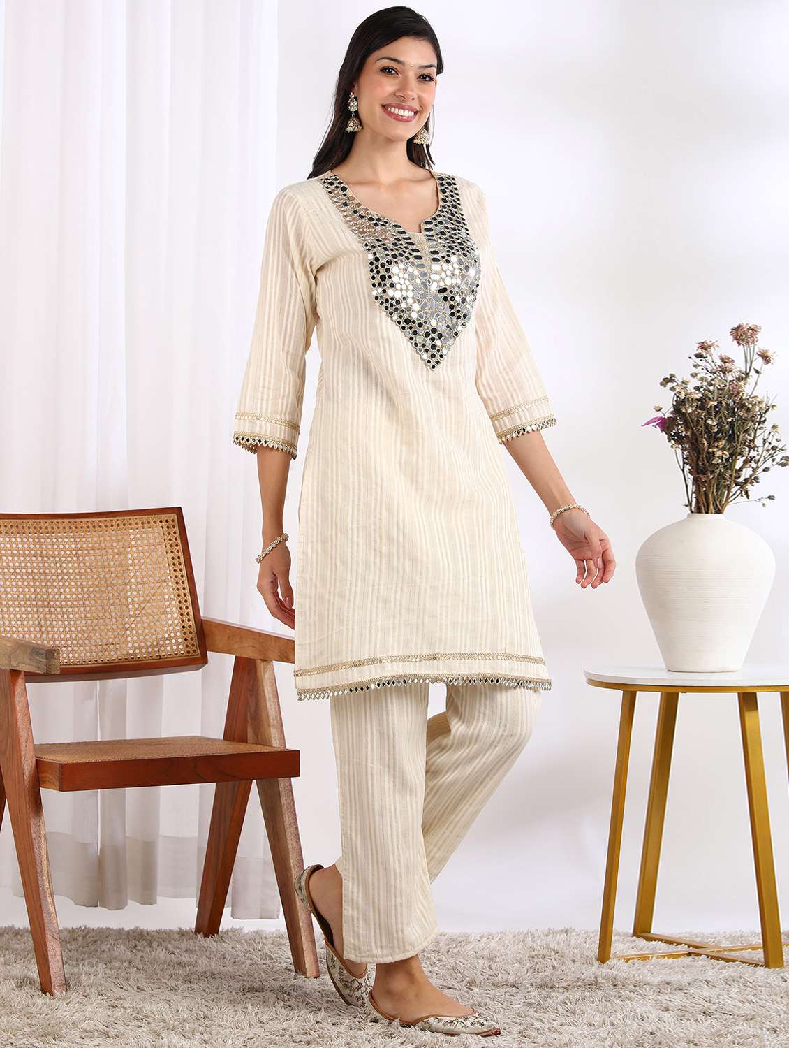 women self design three quarter sleeve ethnic co-ord set - 22228268 -  Standard Image - 2