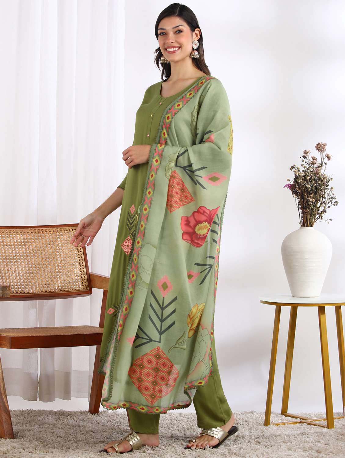 women printed kurta pant with dupatta set - 22228274 -  Standard Image - 2