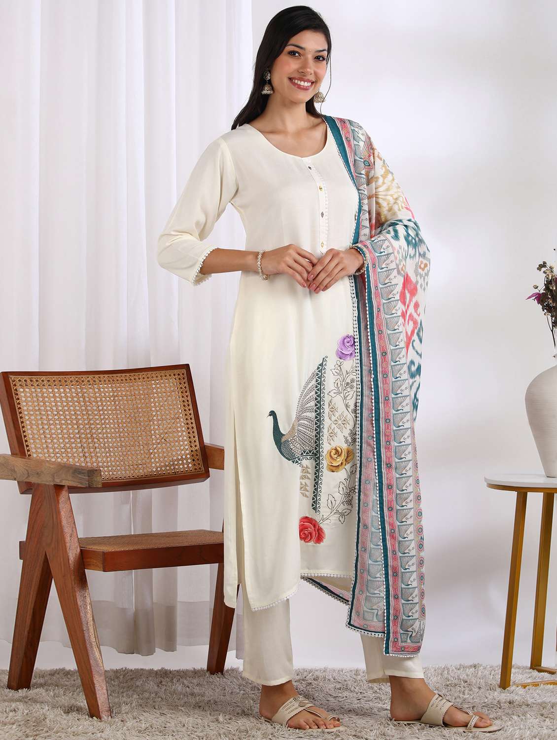 women printed kurta pant with dupatta set - 22228275 -  Standard Image - 2