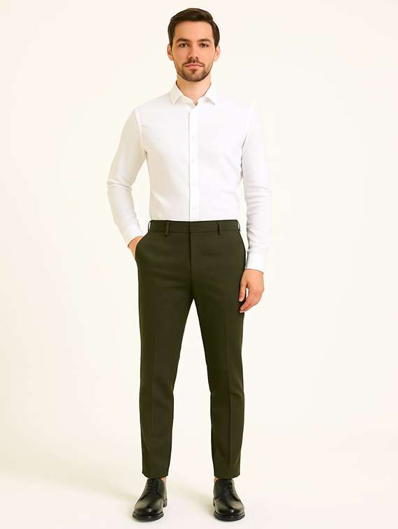 men solid mid rise flat front formal trouser - 22228291 -  Standard Image - 2
