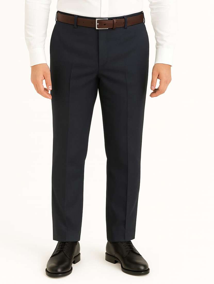 men solid mid rise flat front formal trouser