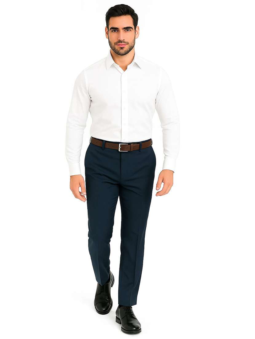 men solid mid rise flat front formal trouser - 22228297 -  Standard Image - 2