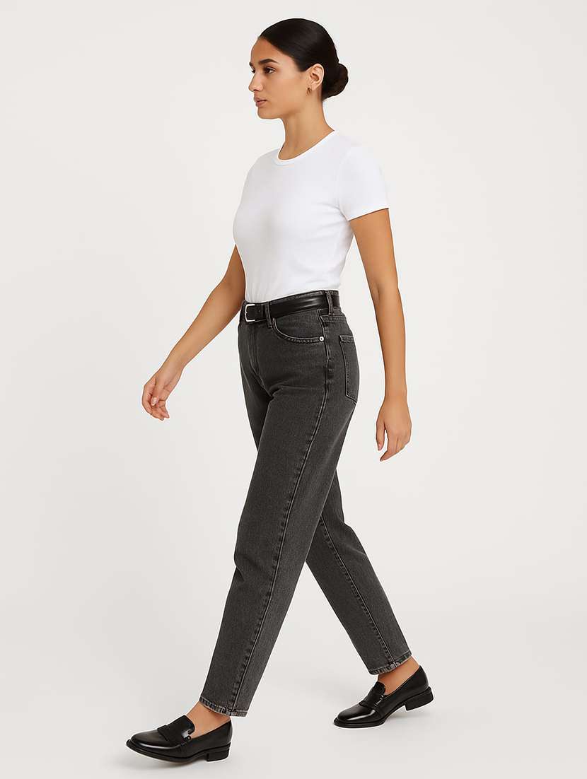 women solid high rise straight fit jean - 22228306 -  Standard Image - 2