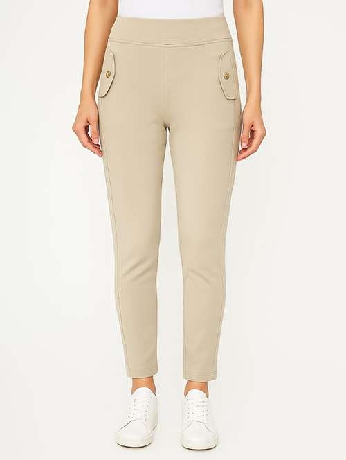 women beige solid mid rise jegging - 22228309 -  Standard Image - 0