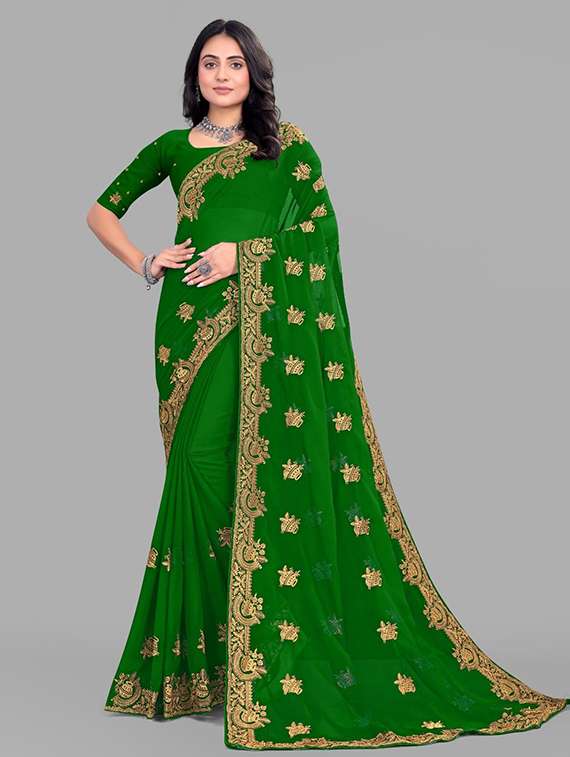women solid with work embroidered saree with blouse