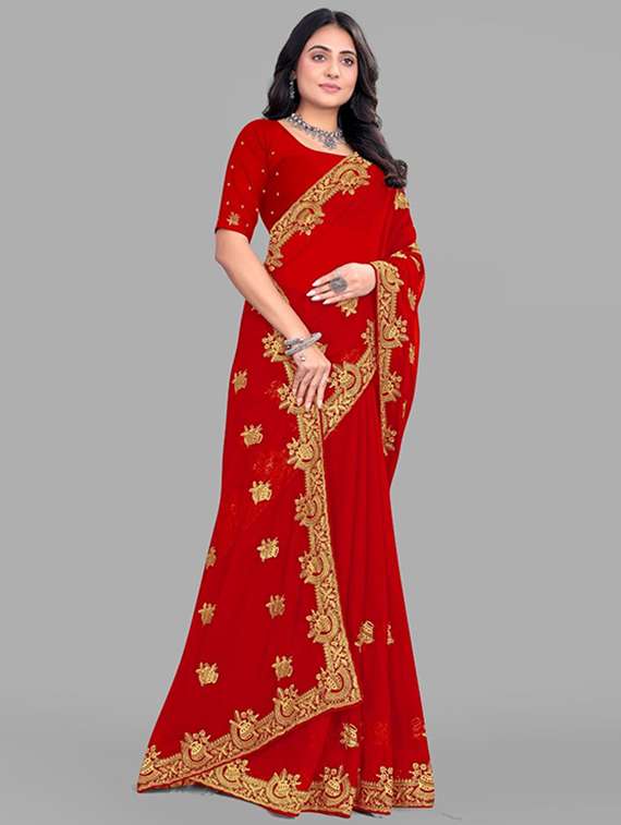 women solid with work embroidered saree with blouse - 22228372 -  Standard Image - 2
