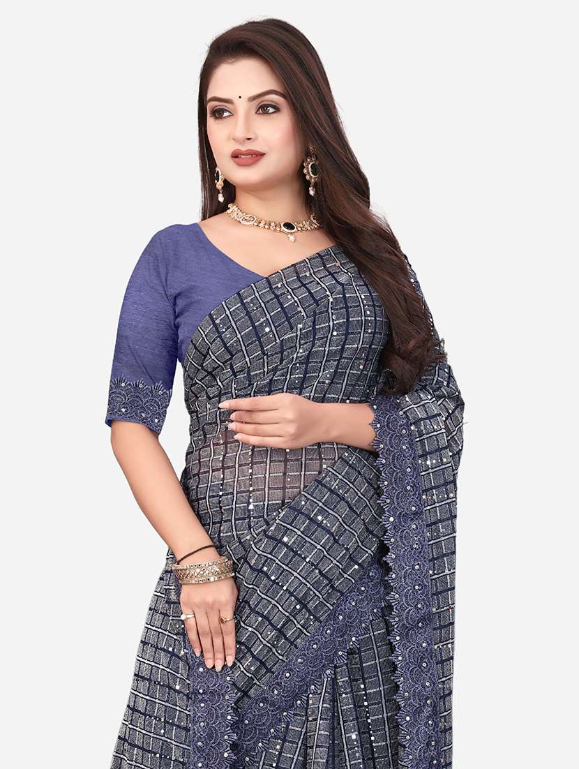 women checkered embellished saree with blouse - 22228373 -  Standard Image - 2