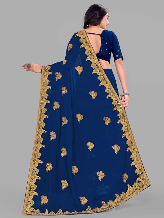 women solid with work embroidered saree with blouse - 22228380 -  Standard Image - 2