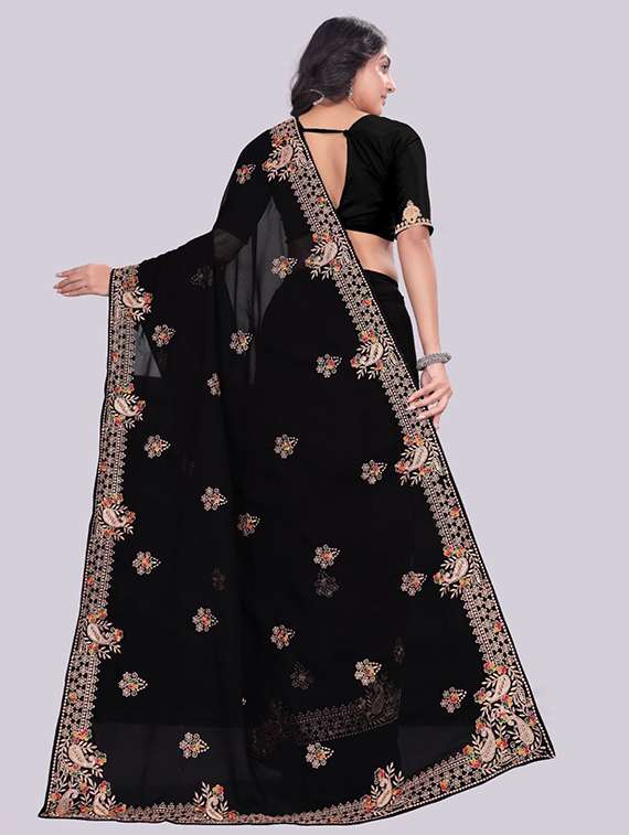 women solid with work embroidered saree with blouse - 22228384 -  Standard Image - 2