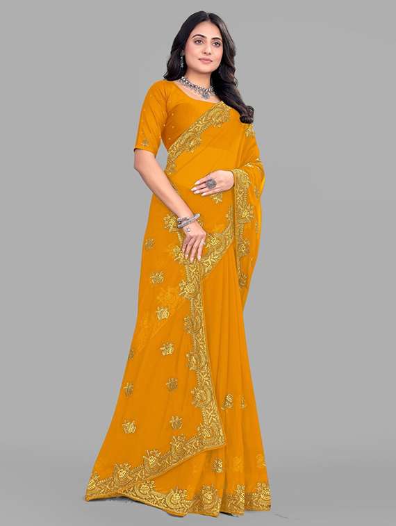 women solid with work embroidered saree with blouse - 22228388 -  Standard Image - 2