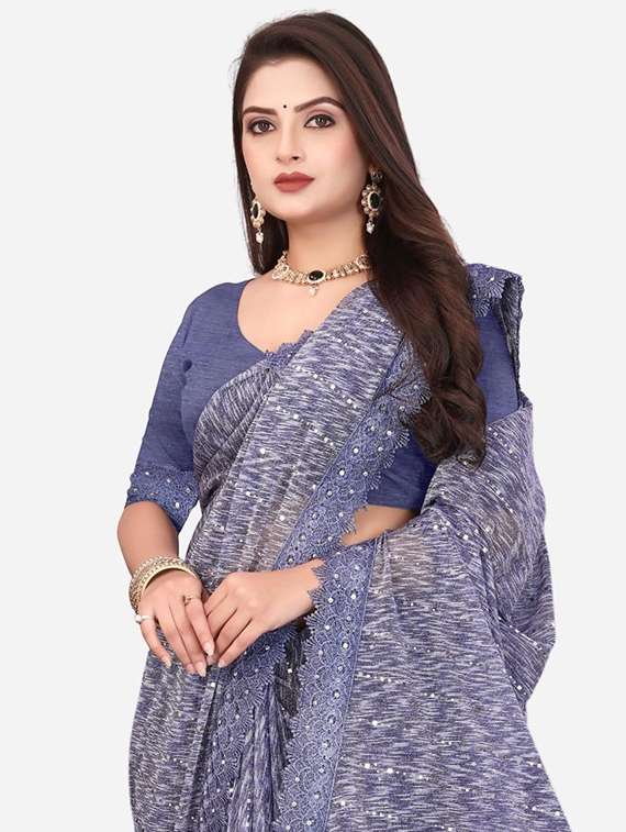 women solid with work embellished saree with blouse - 22228391 -  Standard Image - 2