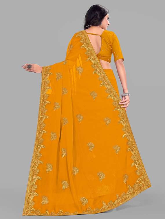 women solid with work embroidered saree with blouse - 22228396 -  Standard Image - 2