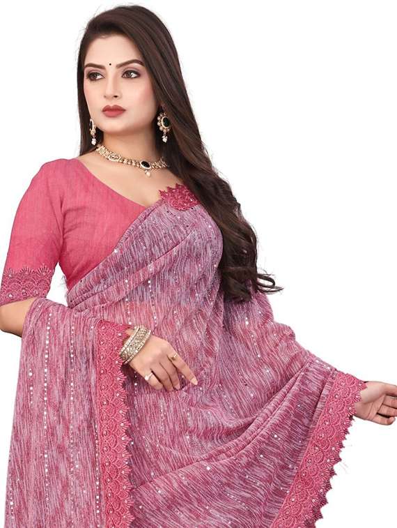 women solid with work embellished saree with blouse - 22228397 -  Standard Image - 2