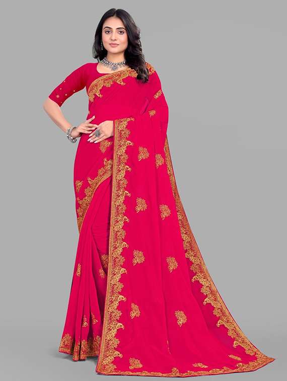 women solid with work embroidered saree with blouse