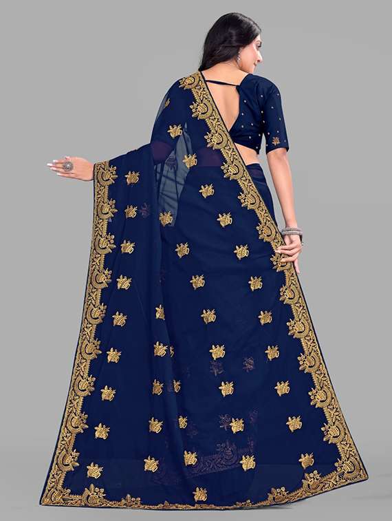 women solid with work embroidered saree with blouse - 22228402 -  Standard Image - 2